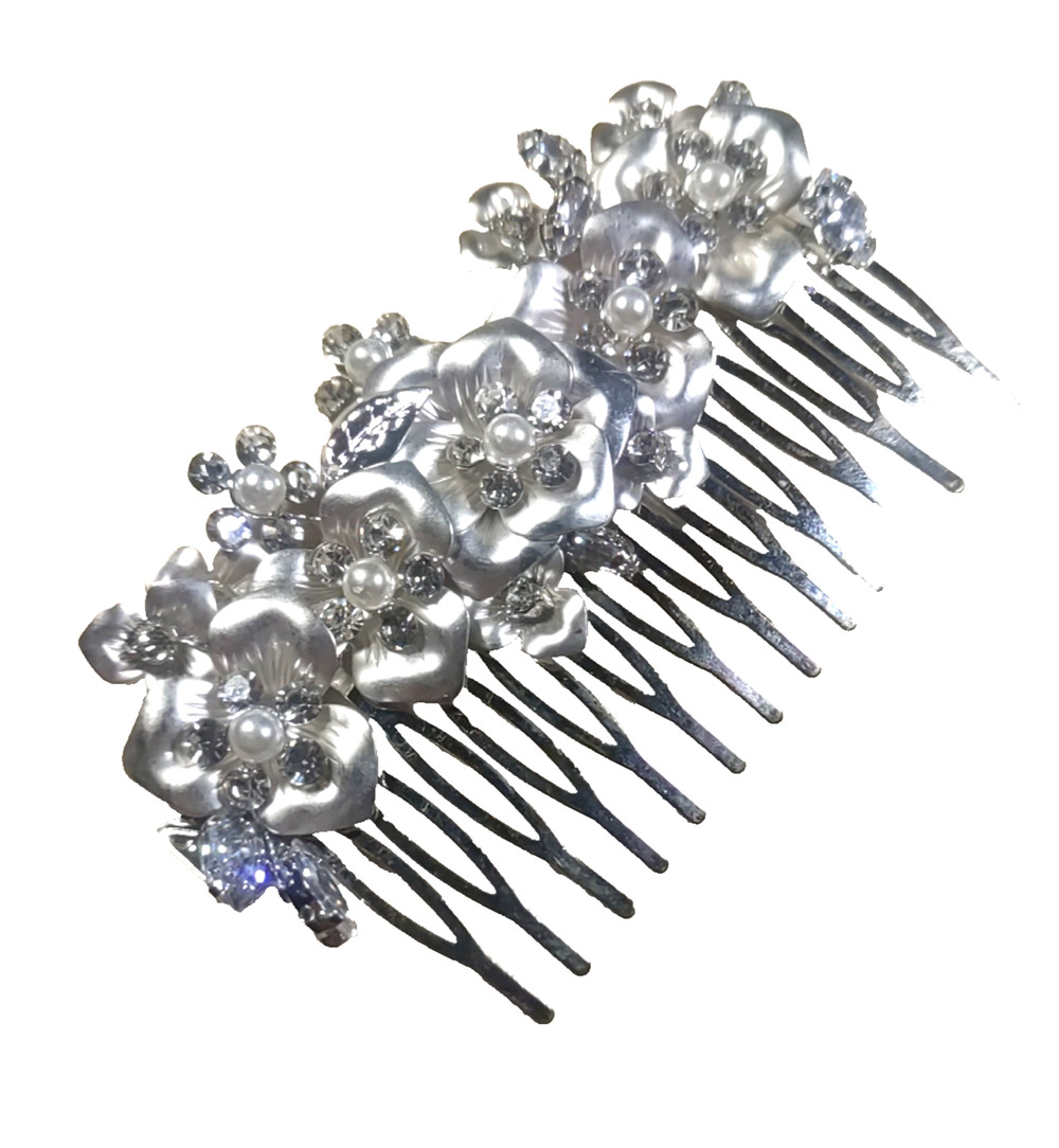 Rhinestone Pearlized Barrette Hair Comb White Wedding Church